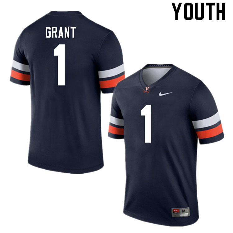 Youth #1 Nick Grant Virginia Cavaliers College Football Jerseys Sale-Navy - Click Image to Close